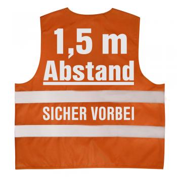 Warnweste mit Print - 1,5 Meter Abstand Sicher Vorbei - 15952 Gr. Orange / XL