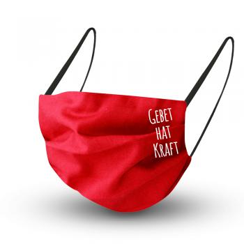 Baumwollmaske ROT mit zertifiziertem Innenvlies - Spruch Gebet Hat Kraft - 15954 + Gratiszugabe