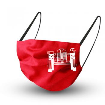 Baumwollmaske in ROT mit zertifiziertem Innenvlies - Traktor Trekker - 15965 + Gratiszugabe