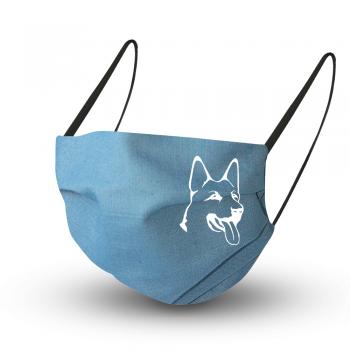 Baumwollmaske in GRAUBLAU mit zertifiziertem Innenvlies - Hund Schäferhund - 15981 + Gratiszugabe