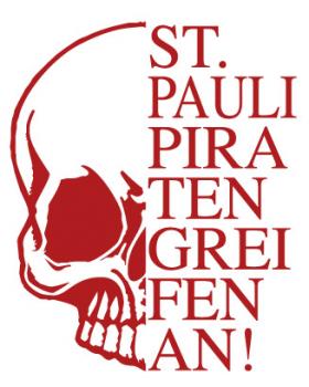 Aufkleber Applikation - Totenkopf Skull Schädel - St. Pauli Piraten greifen an ! - AP1707 - versch. Farben u. Größen rot / 40cm