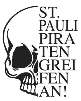 Aufkleber Applikation - Totenkopf Skull Schädel - St. Pauli Piraten greifen an ! - AP1707 - versch. Farben u. Größen schwarz / 30cm