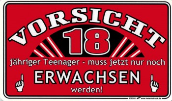 Schild für Jugendliche - VORSICHT 18 - 309266 - 25cm x 15cm - Fun Teenager