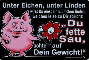 Witzige Sprüche Schild - Du fette Sau - Gewicht - 309242 - Gr. ca. 30 x 20 cm