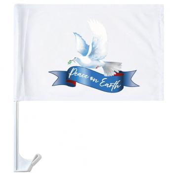 Autofahne für Autoscheibe mit Slogan - Peace on Earth - Friedenstaube - Gr. 38x28cm - 24111