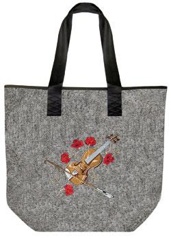 Filztasche mit Einstickung - GEIGE ROSEN ROMANTIK - 26094 - Shopper Bag Umhängetasche Tasche