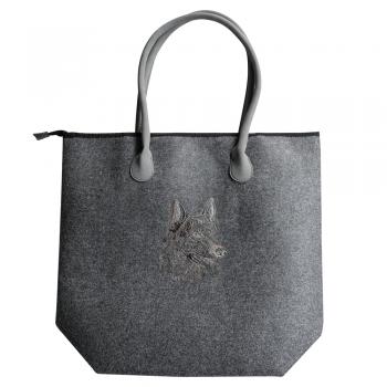 Filztasche mit Einstickung - Schäferhundkopf German Shephard - 26187 grau - Gr. ca. 46,5 x 39,5 cm