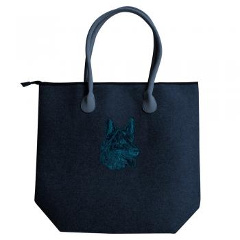 Filztasche mit Einstickung - Schäferhundkopf German Shephard - 26188 blau - Gr. ca. 46,5 x 39,5 cm