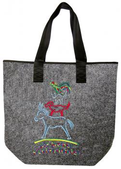 Filztasche mit Einstickung - Bremer Stadtmusikanten Motiv 1 - 26225 Shoppertasche Gr. ca. 46,5cm x 39,5cm