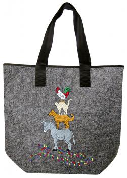 Filztasche mit Einstickung - Bremer Stadtmusikanten Motiv 2 - 26227 Shoppertasche Gr. ca. 46,5cm x 39,5cm