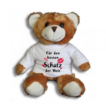 Teddybär mit T-Shirt - für den besten Schatz der Welt Gr. ca. 26 cm - 27002 dunkelbraun