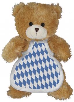 Plüsch - Teddybär mit Schürze im blau weißen Rautenmuster - 27036