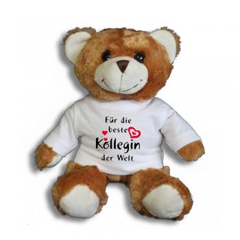Teddybär mit Shirt  - Für die beste Kollegin der Welt - Größe ca 26cm - 27174 dunkelbraun