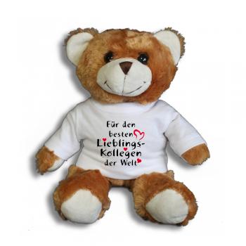 Teddybär mit Shirt  - Für den besten Lieblings-Kollegen der Welt - Größe ca 26cm - 27176 dunkelbraun