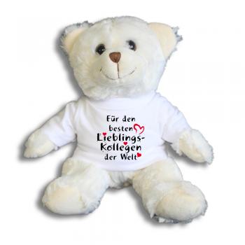 Teddybär mit Shirt  - Für den besten Lieblings-Kollegen der Welt - Größe ca 26cm - 27176 weiß