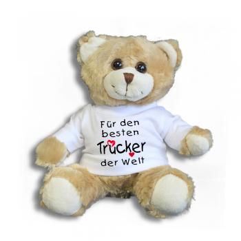 Teddybär mit Shirt  - Für den besten Trucker der Welt - Größe ca 26cm - 27179 hellbraun