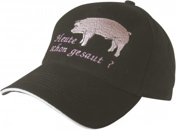 Baseballcap Einstickung - Heute schon gesaut Schwein Ferkel - 69709 schwarz