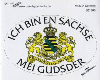 PVC-Aufkleber oval - Ich bin en Sachse mei Gudsder - 301388 - Gr. ca. 10,2 x 6,6cm - Stick Button Emblem Wappen