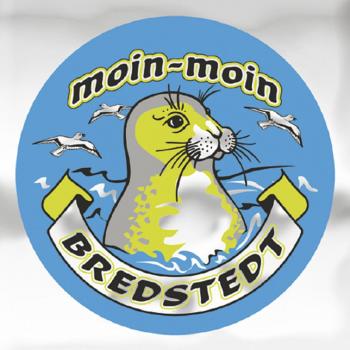 Auto-Aufkleber Stick Applikation Emblem Aufkleber rund mit Spiegelfolie "moin-moin BREDSTEDT" NEU Gr. ca. 7.5cm (301499)