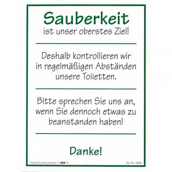 Hinweisschild - SAUBERKEIT ... - Gr. ca. 20 x 15 cm - 302068