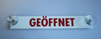 Schild mit 2 Saugnäpfen - geöffnet - Gr. ca. 21cm x 4,3cm - 308039