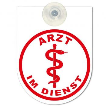 Hinweisschild f. Rückspiegel im Auto - ARZT/Ärztin/Pfleger/Pflegerin IM DIENST - Gr. 10x13cm - 308045 weiß incl. Saugnapf