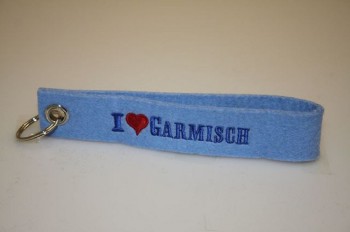 Filz-Schlüsselanhänger mit Stick I love Garmisch Gr. ca. 17x3cm 14315 blau