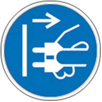 Schild Gebotszeichen nach ISO 7010 - Netzstecker ziehen - 320066 rund Gr. ca. 20cm