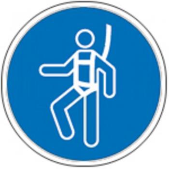 Schild Gebotszeichen nach ISO 7010 - Auffanggurt benutzen - 320078 rund Gr. ca. 20cm