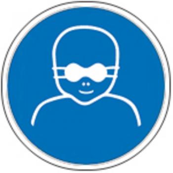 Schild Gebotszeichen nach ISO 7010 - Kleinkinder durch Augenabschirmung schützen - 320085 rund Gr. ca. 20cm