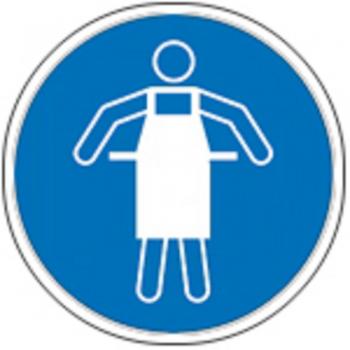 Schild Gebotszeichen nach ISO 7010 - Schutzschürze benutzen - 320086 rund Gr. ca. 20cm