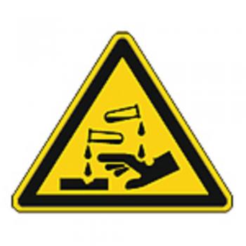 Schild Warnzeichen nach ISO 7010 - Warnung vor ätzenden Stoffen - 320303 Gr. ca. 19 x 16 cm