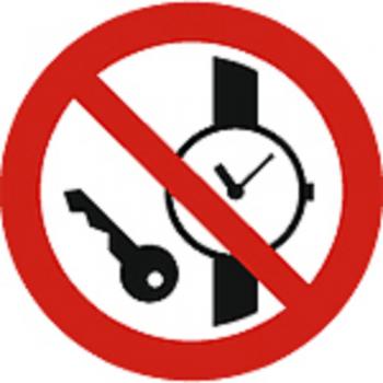 Schild Verbotszeichen nach ISO 7010 - Metallteile/Uhren verboten - 320488 rund Gr. ca. 20cm