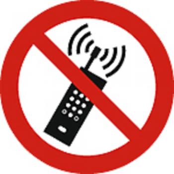 Schild Verbotszeichen nach ISO 7010 - eingeschaltete Mobiltelefone verboten - 320492 rund Gr. ca. 20cm
