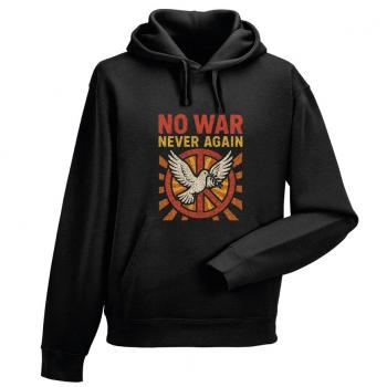 Kapuzen-Sweatshirt Hoodie mit Print - NO WAR NEVER AGAIN (Friedenstaube) - 36068 Schwarz Gr. S-2XL