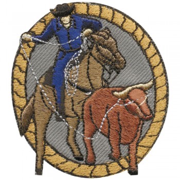 Applikation Patches Bügelbild Aufbügler Stick Emblem AUFNÄHER "Cowboy & Kuh" NEU Gr. ca. 5,5cm x 6,5cm (03074)