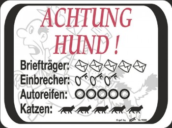 Warnschild - ACHTUNG HUND! - 309002 - 20cm x 15cm - Tiere Hund