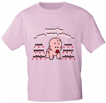 Kinder T-Shirt mit Aufdruck - Ganzen Tag essen, pupsen, schlafen - 08260 - rosa - Gr. 86-164
