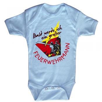 Babystrampler mit Print – Bald werde ich ein großer Feuerwehrmann - 08487 hellblau Gr. 0-6 Monate