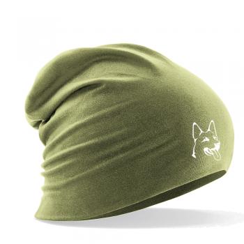 Longbeanie Slouch-Beanie Sommerbeanie mit Textildruck Wappen - SCHÄFERHUND - SB55055