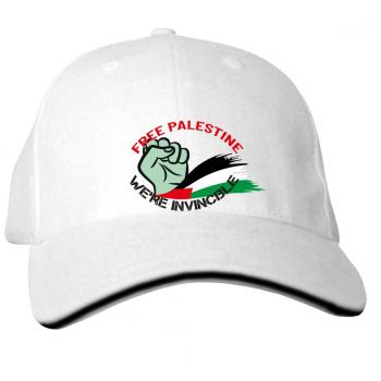 Baseballcap mit Textildruck Fahne Flagge - Free Palestine We´re Invincible - 50182 weiß