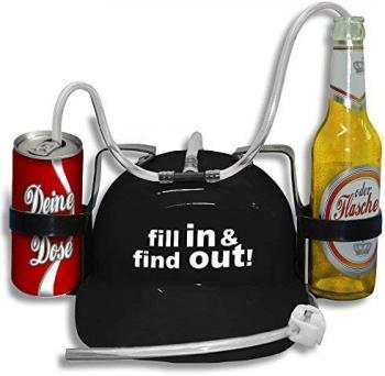 Trinkhelm Spaßhelm mit Print - fill in find out - 51618 schwarz