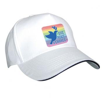 Baseballcap mit Textildruck - Give Peace a Chance - Friedenstaube - 52025 Weiß