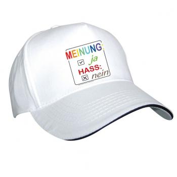 Baseballcap mit Textildruck - Meinung JA - Hass NEIN - 52026 Weiß