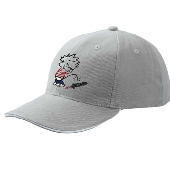 Baseballcap mit Textildruck - Pinkelmännchen gegen Drohnen - 52038 hellgrau
