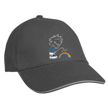 Baseballcap mit Textildruck - Pinkelmännchen gegen Regenbogen - 52039 Grau