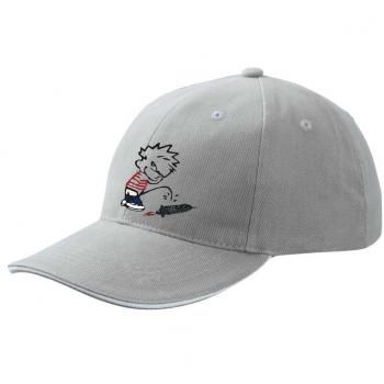 Baseballcap mit Textildruck - Pinkelmännchen gegen Drohne - 52041 Hellgrau