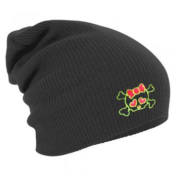 Longbeanie Slouch-Beanie Mütze Totenkopf Schleife 54469