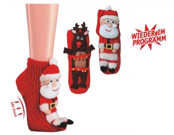 Socken Homesocks ABS-Socken Unisex Motiv - Elch - Weihnachtsmann - frei wählbar 56901 - Gr. 30-34 / Weihnachtsmann