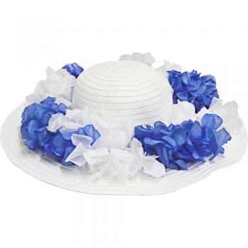 Strohhut Sonnenhut mit blau-weißen Blüten - 60792 weiß